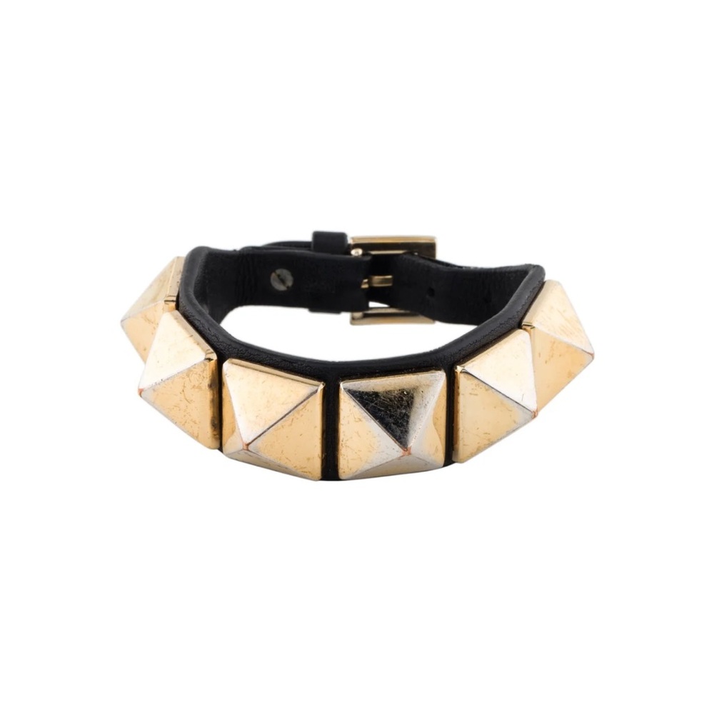 Valentino Gold Tone Leather Studded Bracelet
